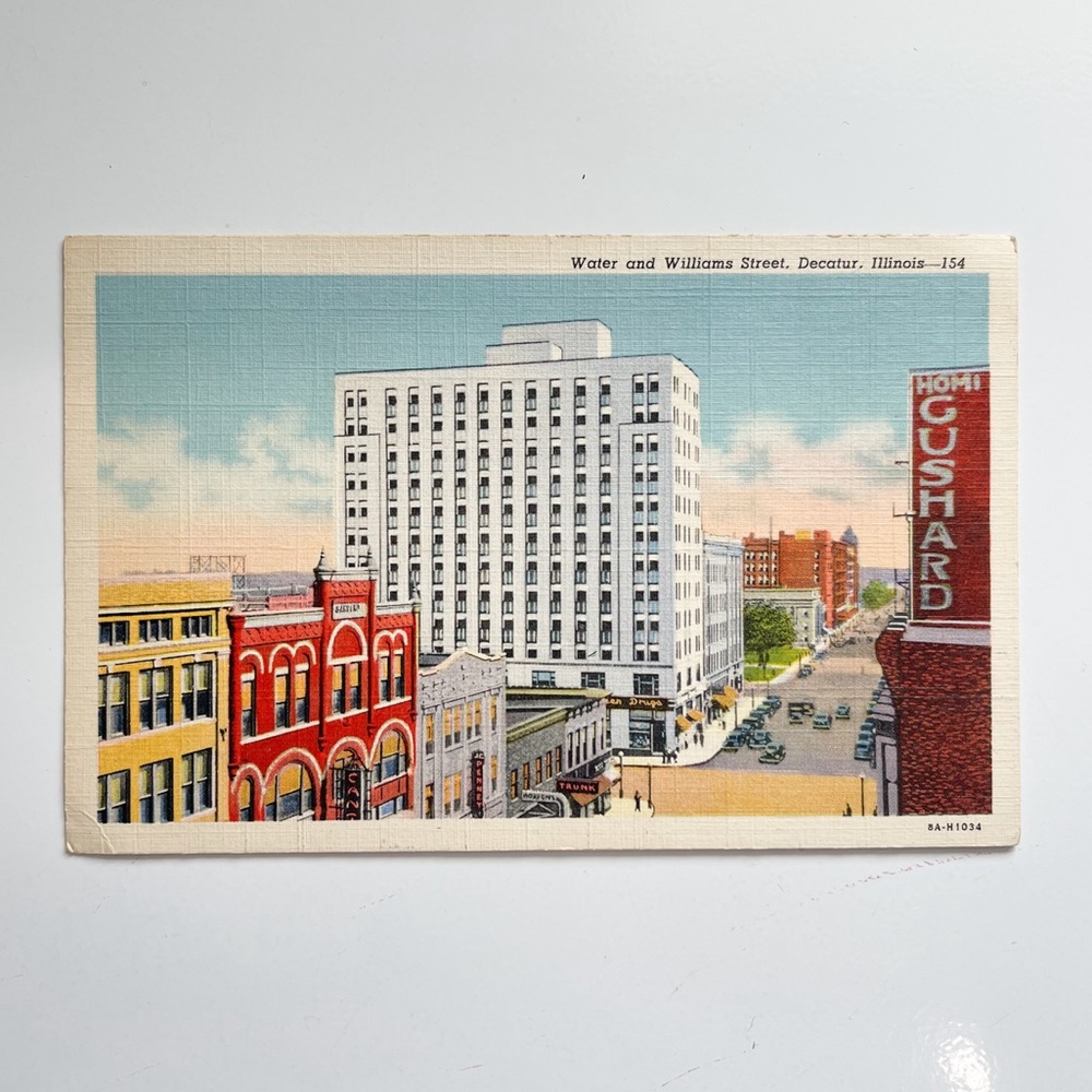 Decatur IL-Illinois, Water and Williams Street, Antique Vintage Postcard